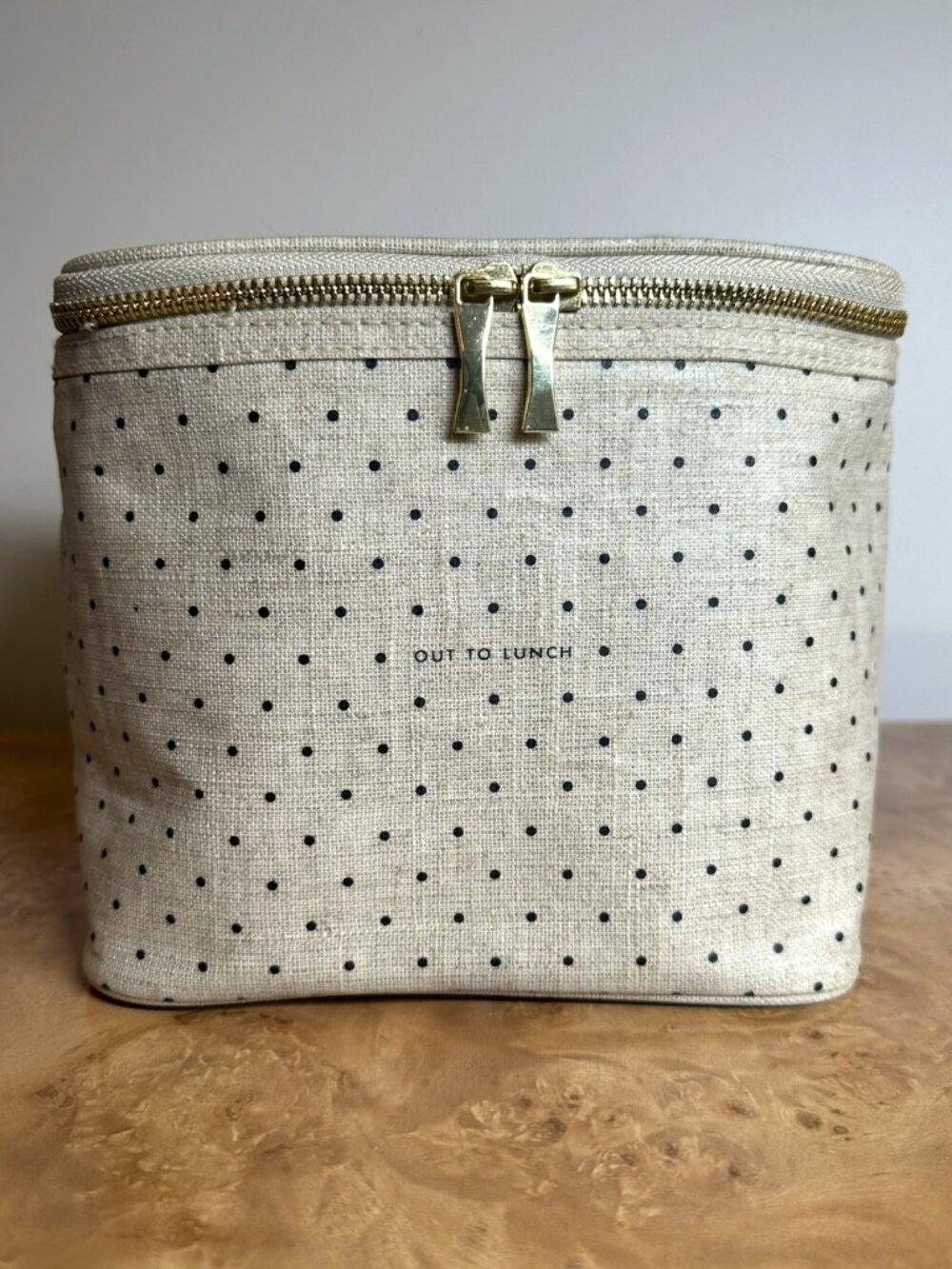 Kate Spade New York "Out To Lunch" Insulated Lunch Box Beige Black Polka Dot